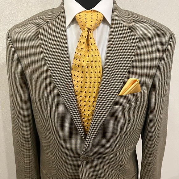 TASSO ELBA HOUNDSTOOTH SPORT COAT BLAZER JACKET BROWN MEN 40R - Picture 9 of 10